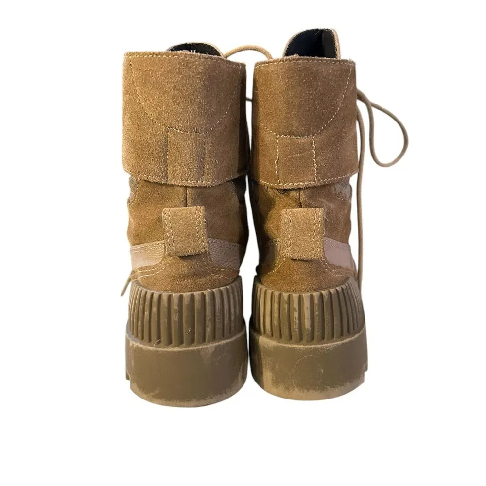 ZARA Combat Boots - Laced Split Leather Low Heel Ankle - Khaki Size 38 (US 7.5) - Picture 5 of 7